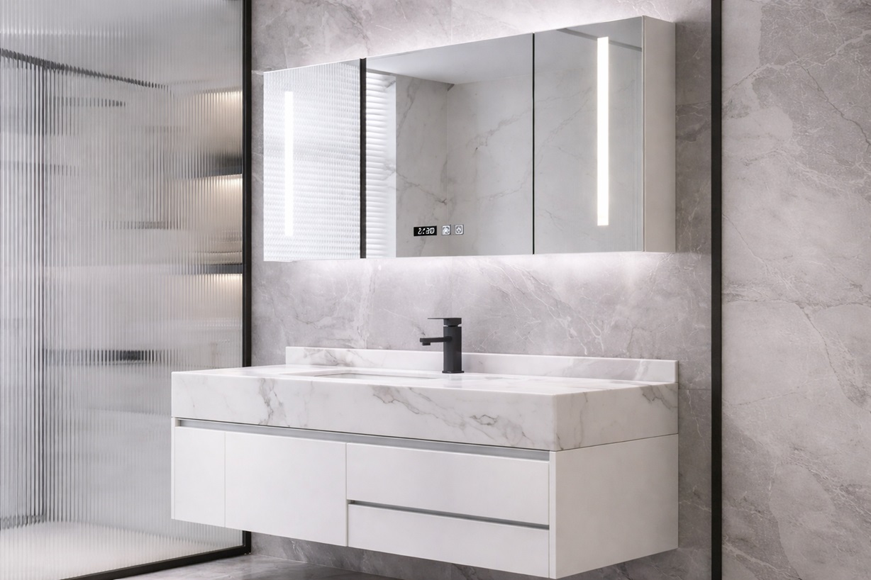 Fontana Simple Design Water Resistant Luxury Wall Mount Floating Bathroom Vanity with Mirror Cabinet (FS-WTE0121)